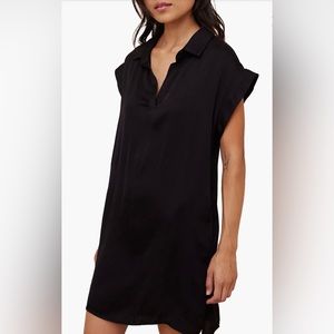 Bella Dahl V-Dress Black Cap Sleeve Collar Pockets Shift Dress Size Medium